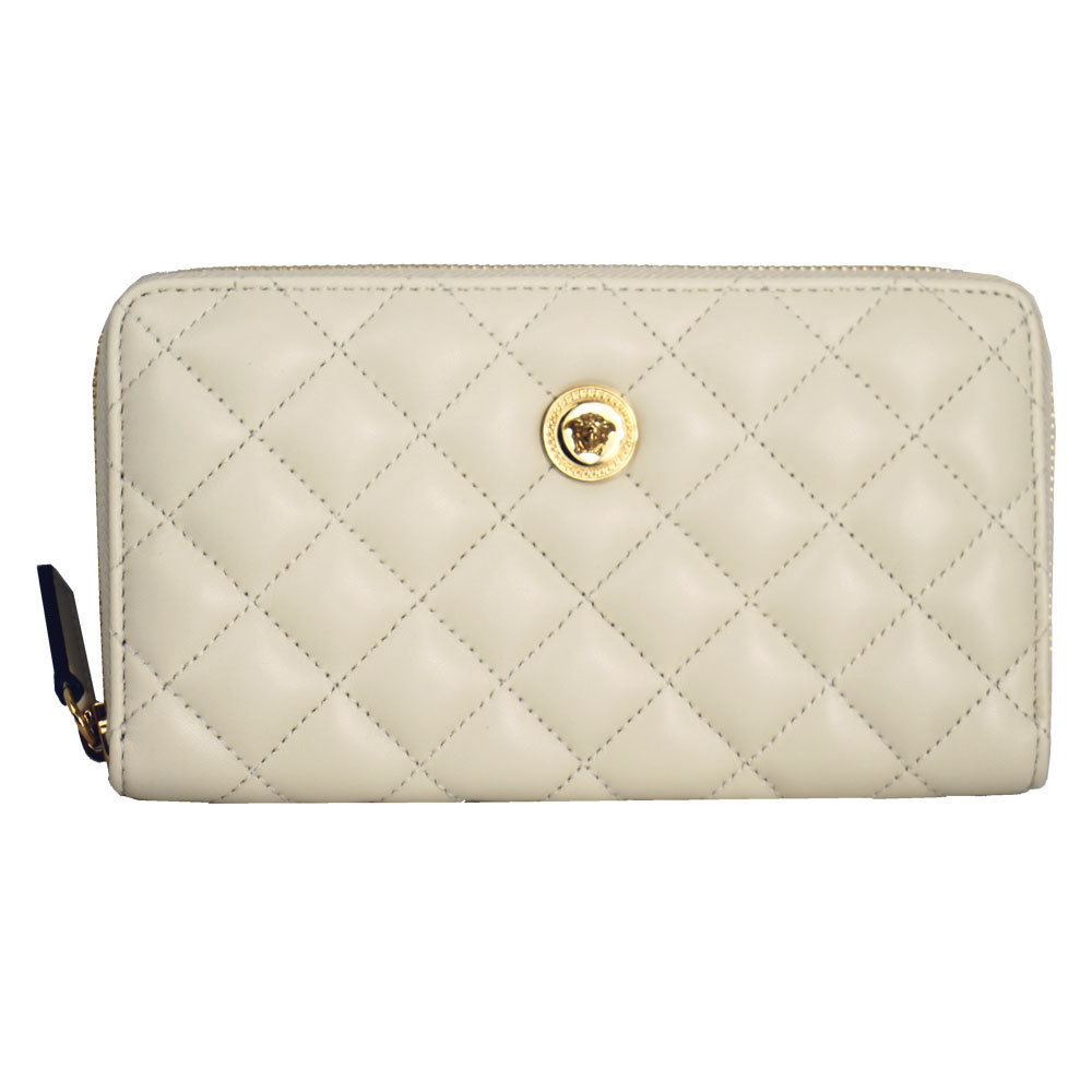 Versace White Ivory Quilted Medusa Wallet Leather Zip - Picture 1 of 4